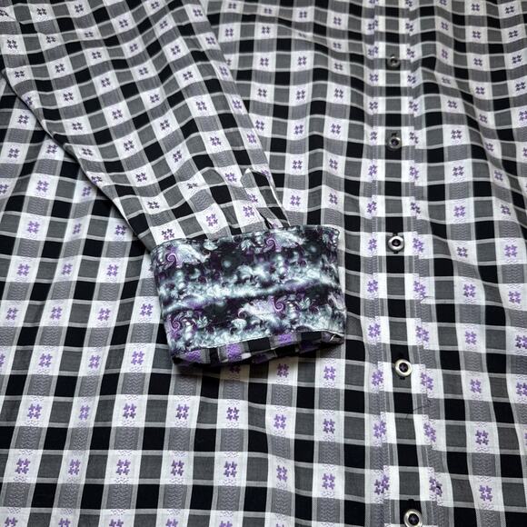 Robert Graham Black White Check Flip Cuff Contrast Button Shirt Mens Sz 3XL EUC - Picture 2 of 14